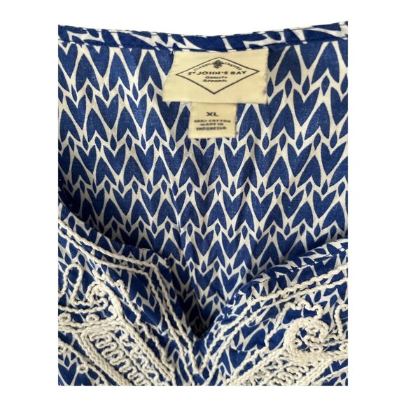 VTG St. John's Bay Women's XL Blue White Tunic Top – Embroidered Neckline, 100% - Picture 2 of 5